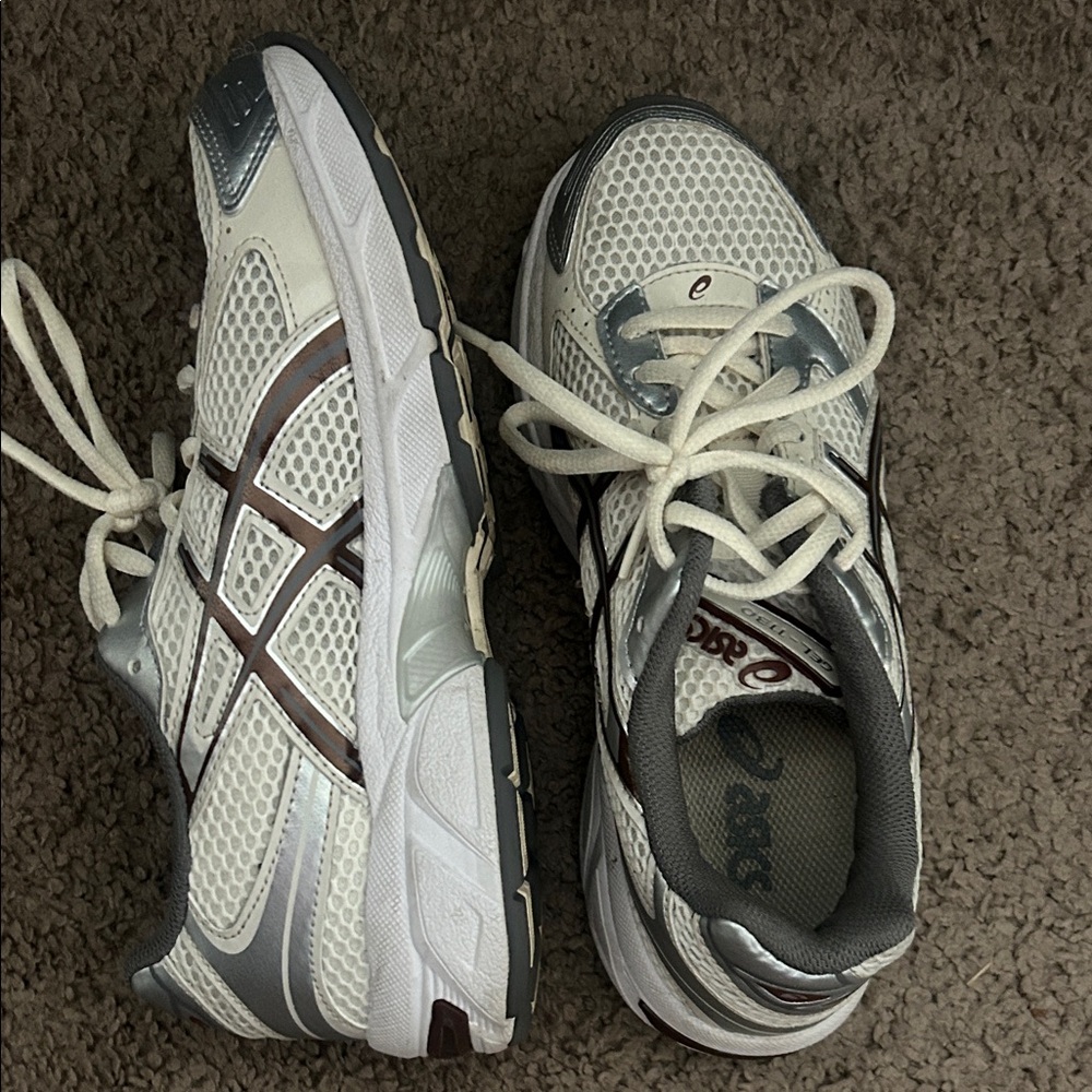 Asics Silver and White Athletic Sneakers